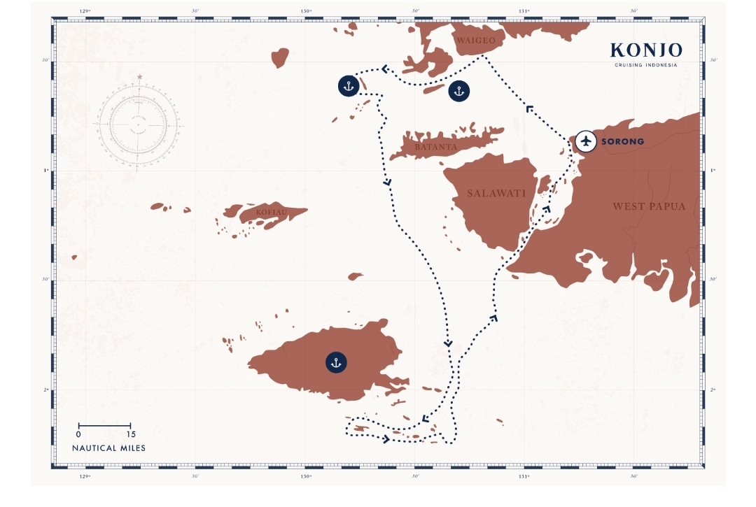 Misool dive trip Konjo cruising indonesia map